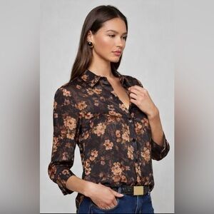 L'AGENCE Floral Black and Brown Dani Blouse Sz S/P